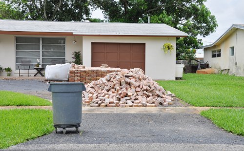 Different types of construction waste segregated for recycling