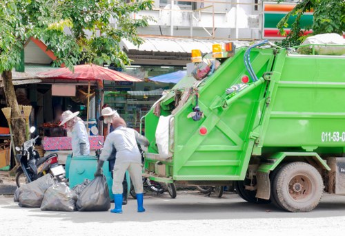 Bulldozer removing construction debris